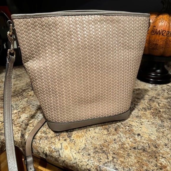 Dooney & Bourke Camden Woven Small Hobo Camel Crossbody Bag - Picture 2 of 5